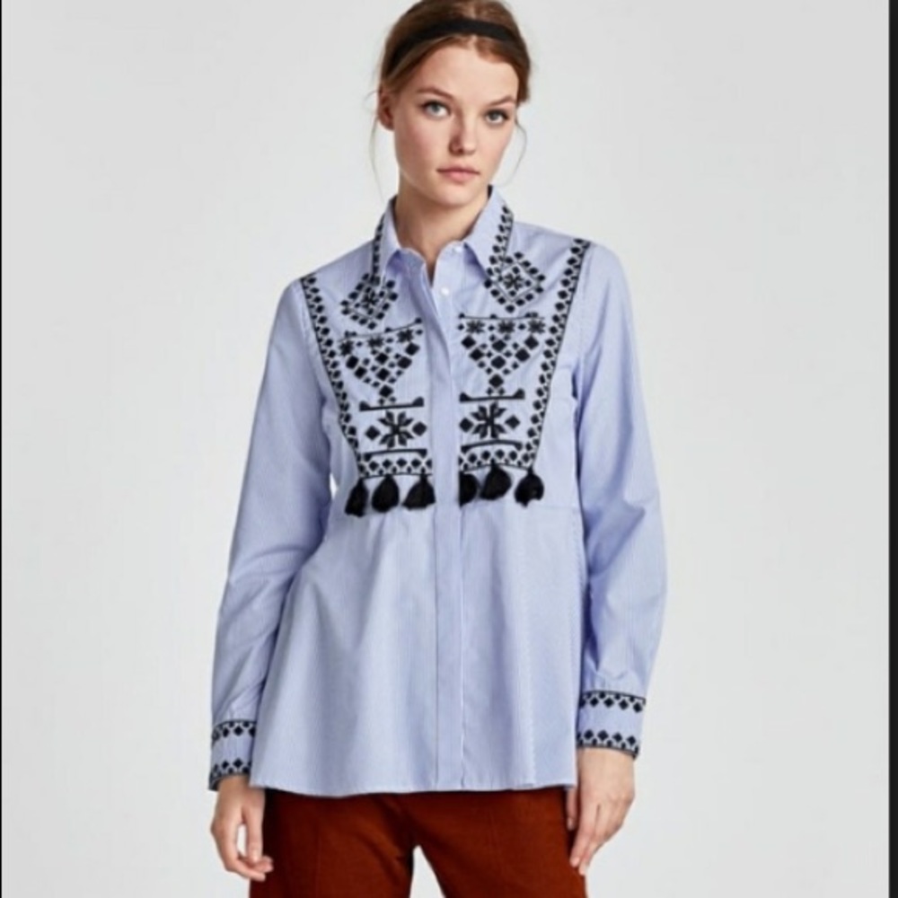 ZARA | embroidered button down